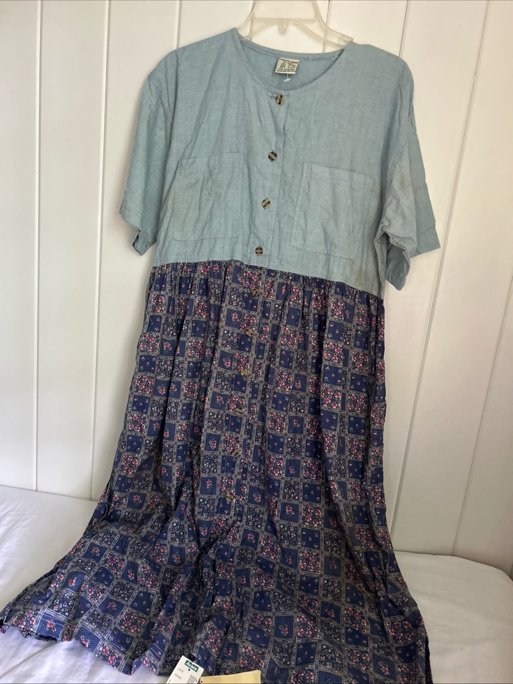 Vintage 90s Ames Cotton Floral Dress L large 14 16 brand Mermaid country flowers